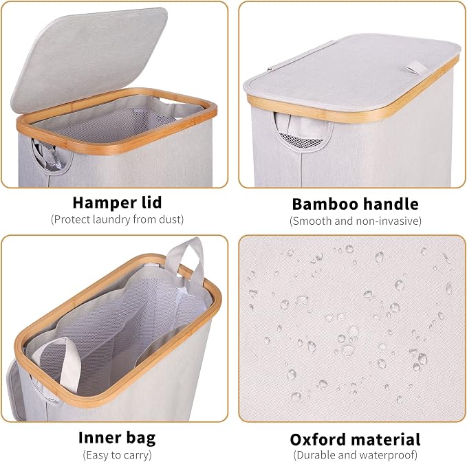 65L Slim Laundry Hamper, Narrow Laundry Basket - Image 3