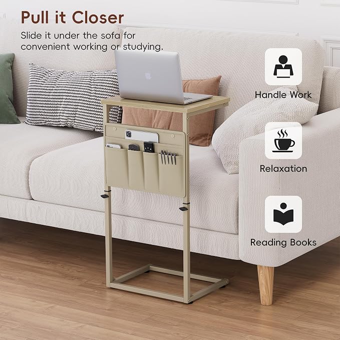 Vagusicc C Shaped End Table, Adjustable Height Small Couch Side Table - Image 7