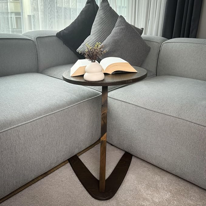 C-Shaped Handmade Solid Wood End Table, Side Table - Image 4