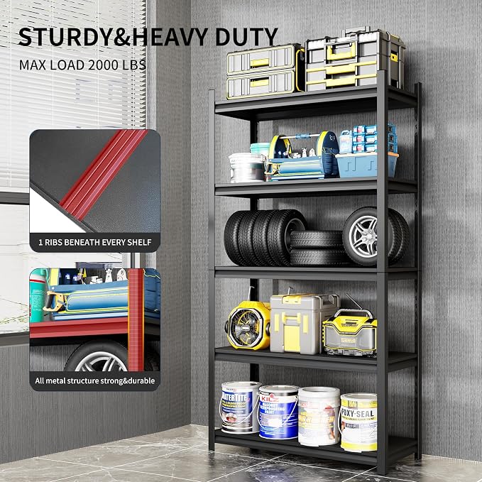 Metal Garage Shelving, Adjustable 5-Tier Heavy Duty Shelving, 2800 LBS Garage - Image 5