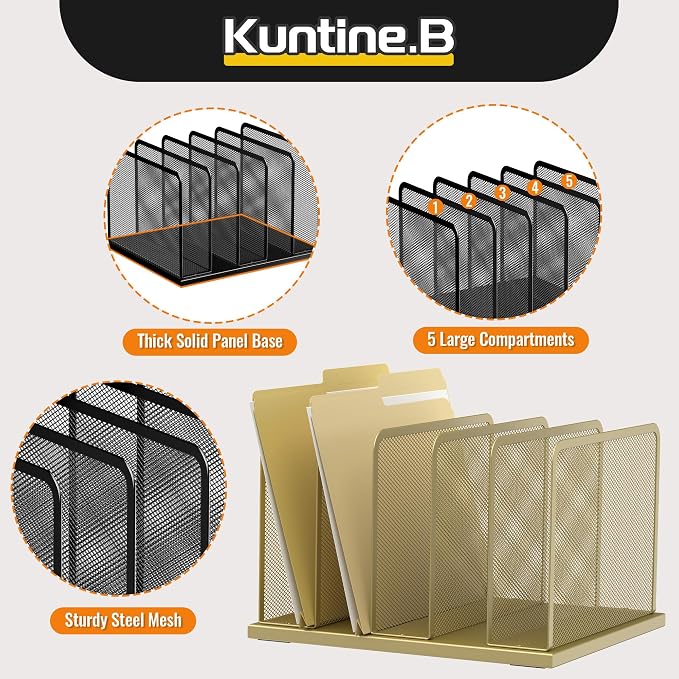Kuntine.B Desk File Organizer Upright Mesh Desktop Organizer File Sorter Office - Image 4
