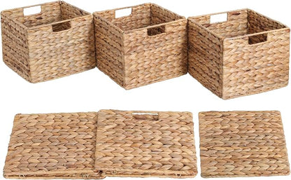 12x12x10 Water Hyacinth Storage Basket Large, Folding Cube Woven Wicker Storage - Image 7