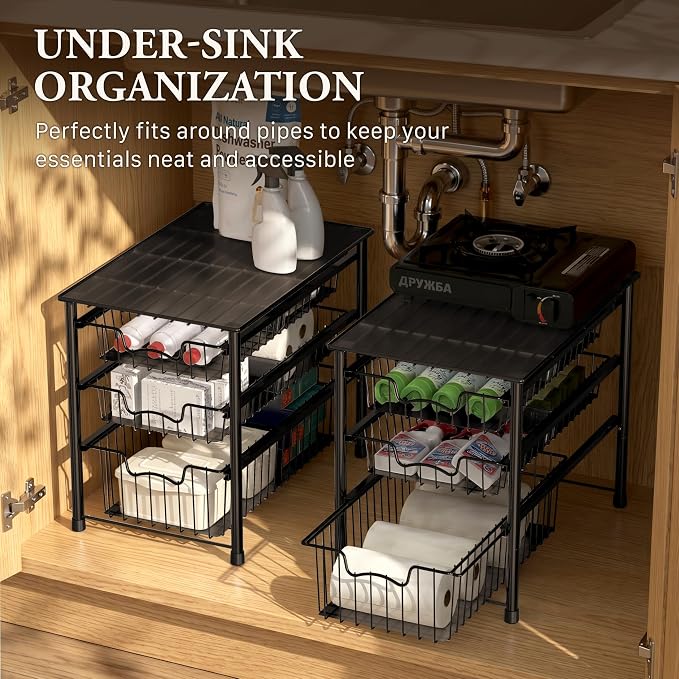 Simple Houseware Stackable 3 Tier Sliding Basket Organizer Drawer - Image 6