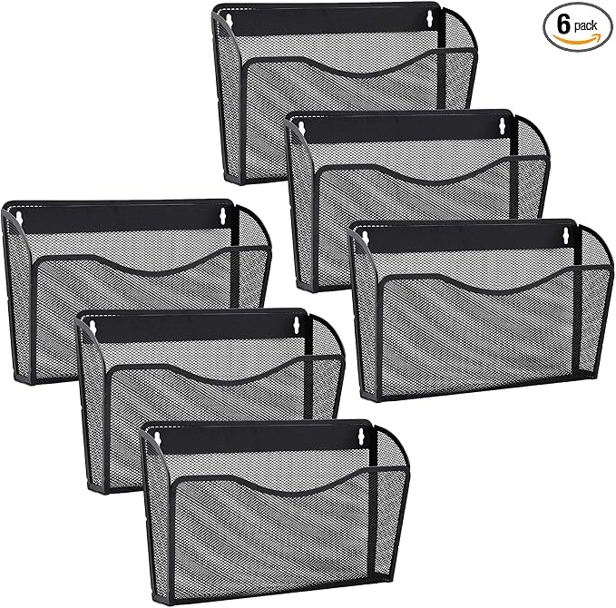6 Pack Wall File Organizer, Mesh Hanging Metal Vertical Wall Mounted File Holder by Gawerk