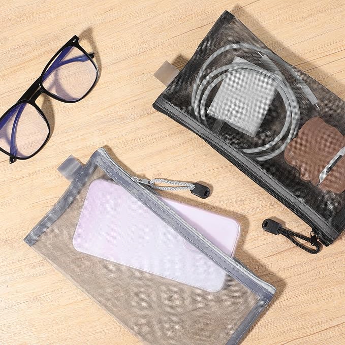 6 PCS Mesh Zipper Makeup Pouch Bags, Nylon Mesh Zipper Cosmetic Bags, Portable - Image 5