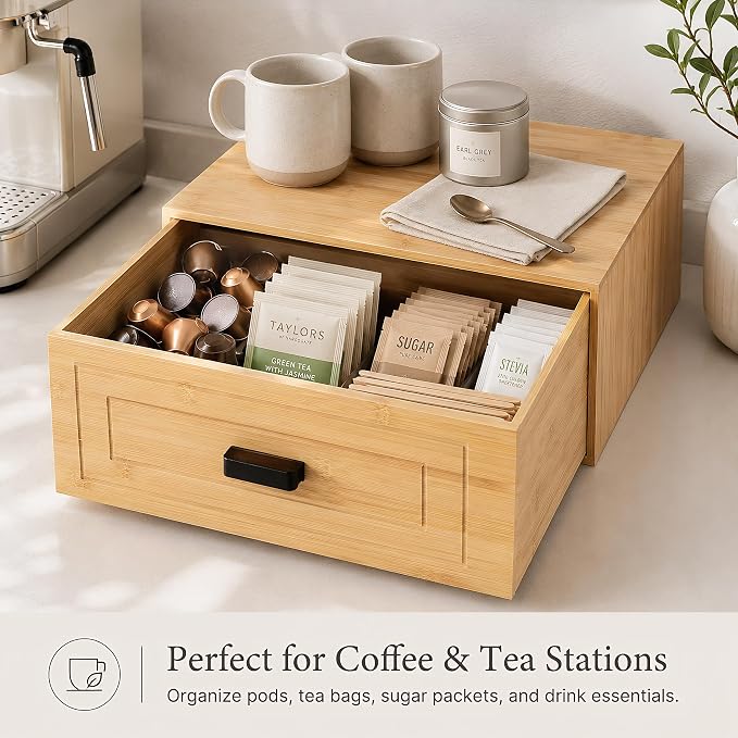 Kingrol Bamboo Storage Drawer, Stackable Single Drawer Organizer - Image 5