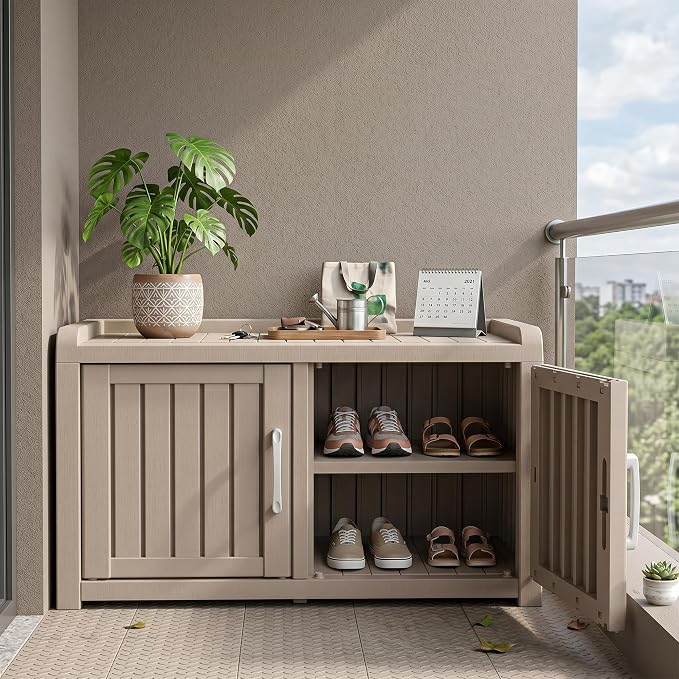 ROJIK Shoe Cabinet Waterproof UV-Resistant, Storage Bench Indoor Outdoor - Image 2