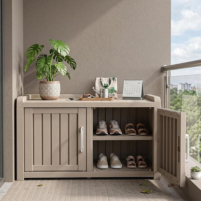 ROJIK Shoe Cabinet Waterproof UV-Resistant, Storage Bench Indoor Outdoor - Image 2