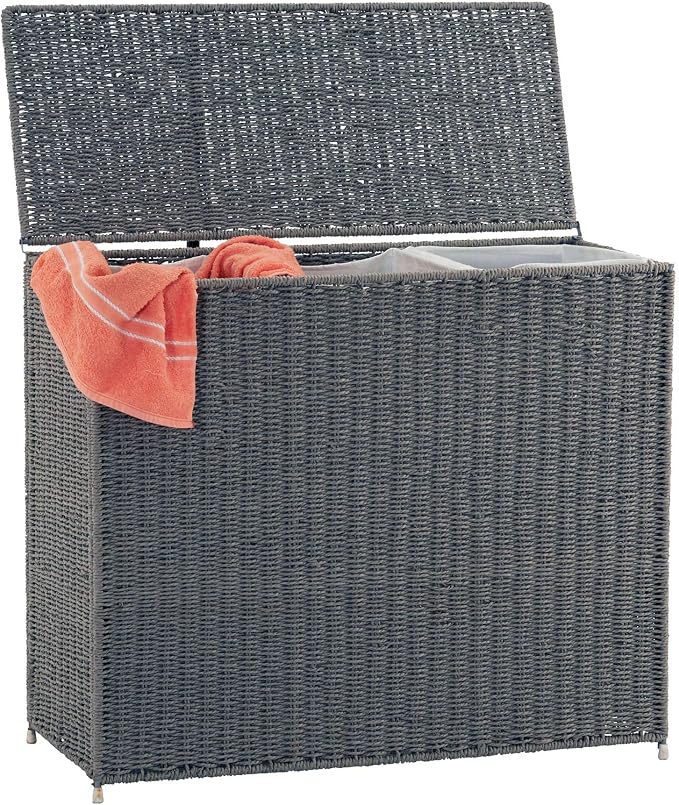 Household Essentials 3‑Compartment Seagrass Laundry Sorter Wicker Hamper - Image 3