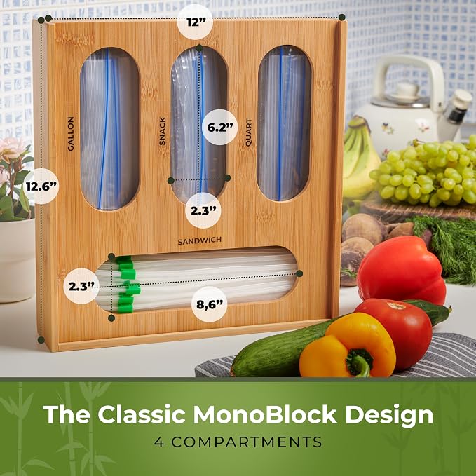 Bamboo Storage Bag Organizer, Sandwich Bag Organizer - Image 3