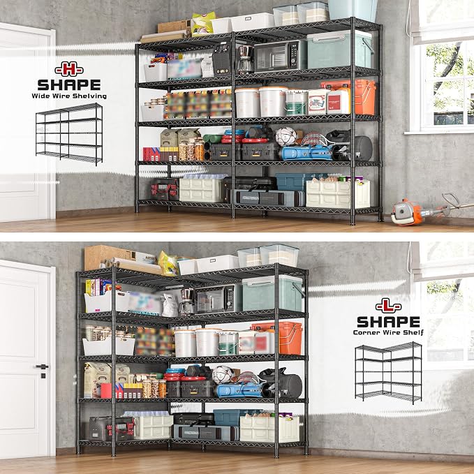 REIBII 72.8" W Storage Shelves Load 1600LBS, 5 Tier Metal Shelving Unit Wire - Image 8