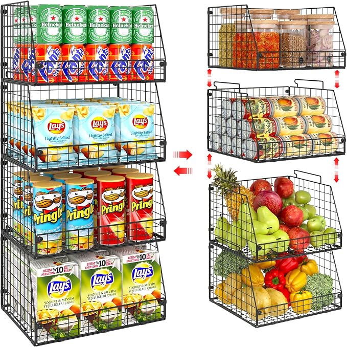 Jakyitvi 4 Pack XXL Stackable Wire Storage Basket, Extra Large Capacity Pantry by Jakyitvi