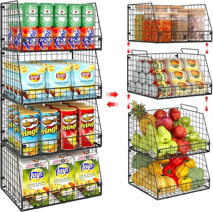 Jakyitvi 4 Pack XXL Stackable Wire Storage Basket, Extra Large Capacity Pantry by Jakyitvi