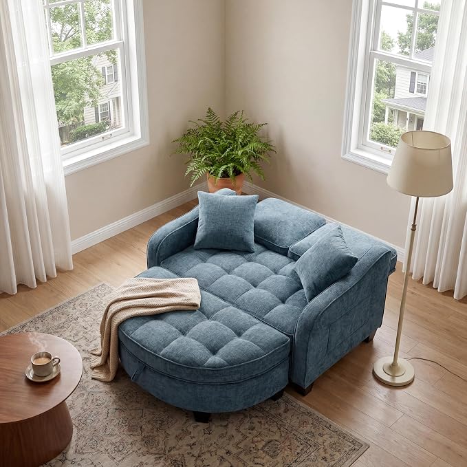 ERYE Chenille Tufted Loveseat Sofa and Ottoman Set, Tufted Recliner Sleeper - Image 4
