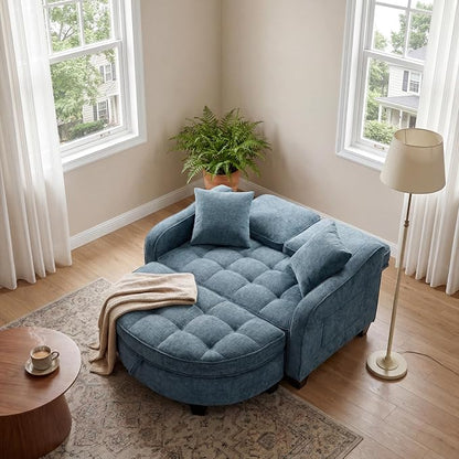 ERYE Chenille Tufted Loveseat Sofa and Ottoman Set, Tufted Recliner Sleeper - Image 4