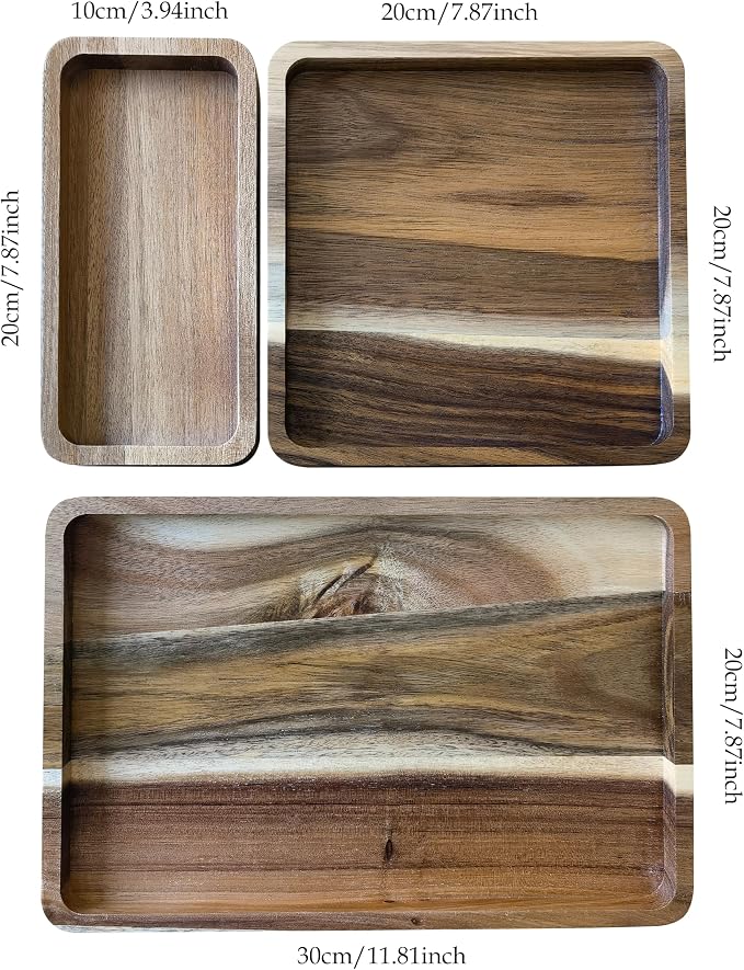 Acacia Wooden Valet Tray for Men, Natural Wood Grain EDC Tray Set Catch All for - Image 3