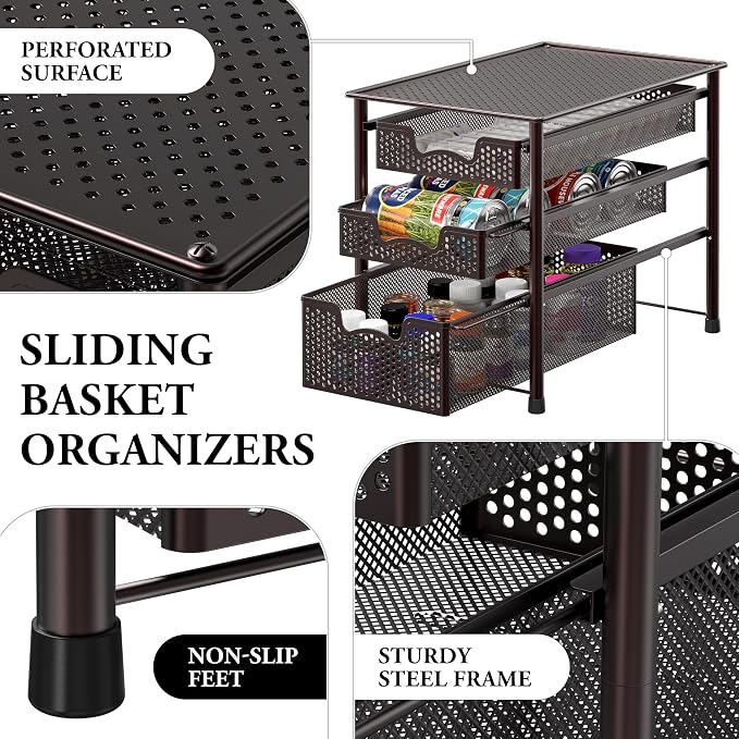 Simple Houseware Stackable 3 Tier Sliding Basket Organizer Drawer - Image 4