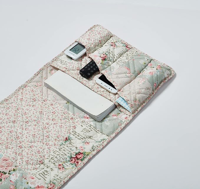 Brilliant Sunshine Rose and Sage Patchwork Sofa Armrest 5 Pockets Organizer - Image 8