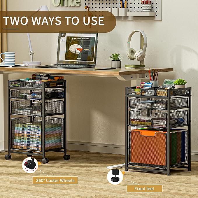 Rolling File Cart with 3 Storage Drawers, Under Desk Filing Cabinet with DIY - Image 4