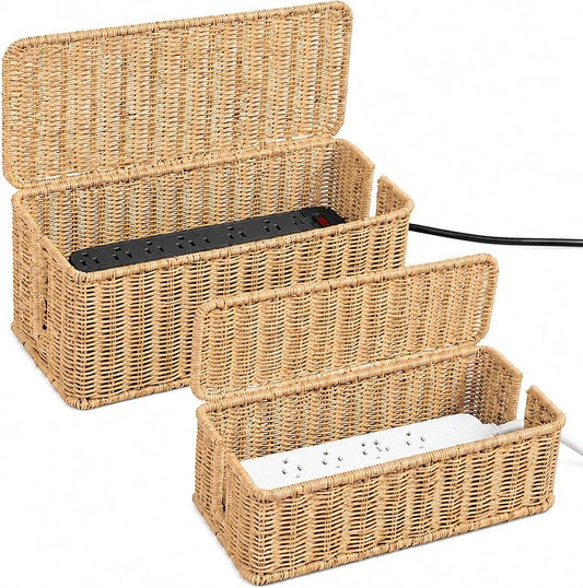 Cable Management Box Set of 2 Sizes, Handmade Rattan Cable Organizer by Cantalop