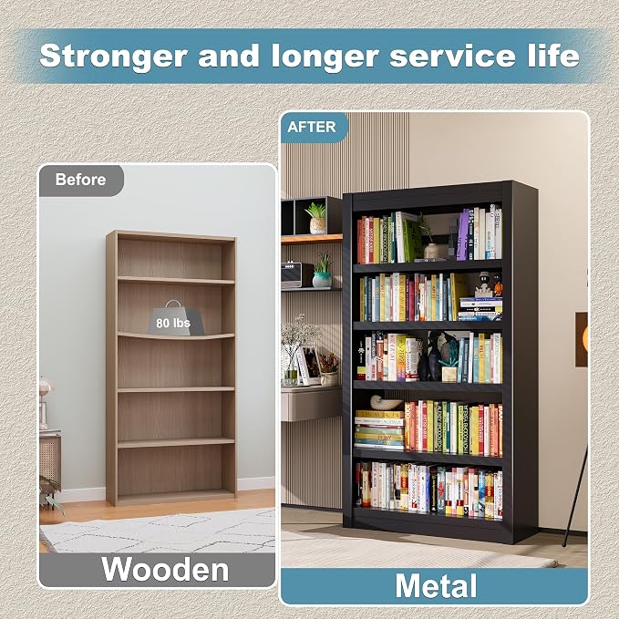 Book Shelf, 5-Tier Sturdy Bookcase, Adjustable Bookshelf, Large Capacity per - Image 6