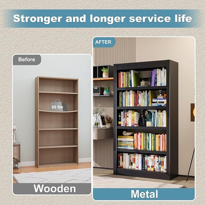 Book Shelf, 5-Tier Sturdy Bookcase, Adjustable Bookshelf, Large Capacity per - Image 6