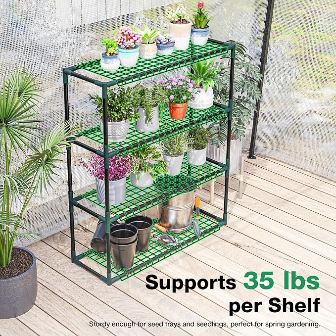 Joyside Outdoor Plant Shelves, 4 Tier 2 Pack Metal Stable Greenhouse Shelving - Image 5