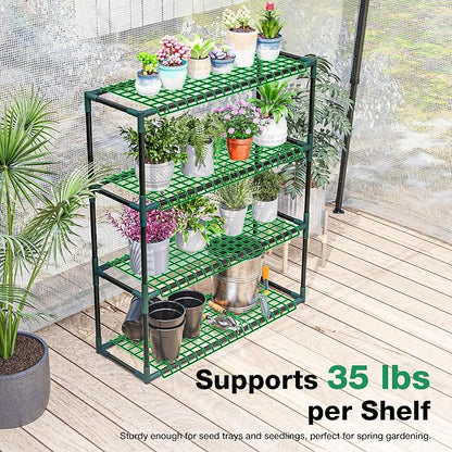 Joyside Outdoor Plant Shelves, 4 Tier 2 Pack Metal Stable Greenhouse Shelving - Image 5