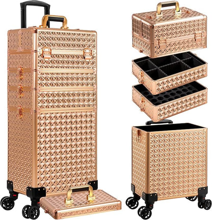 AROUS 5 in 1 Rolling Makeup Train Case Cosmetology Case on Wheels Large - Image 9