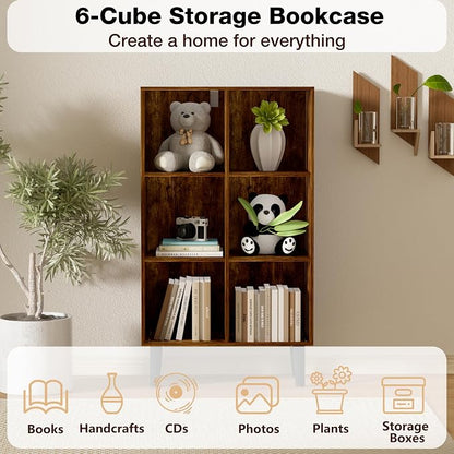 6 Cube Bookcase, Wooden Book Shelf Cube Storage Organizer - Image 5