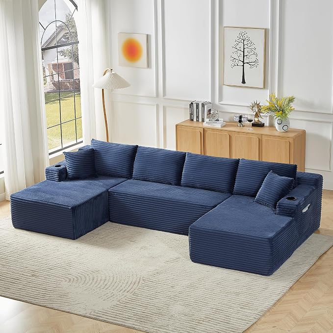 GNIXUU 133.5" Blue U Shaped Boneless Sectional Couch by GNIXUU