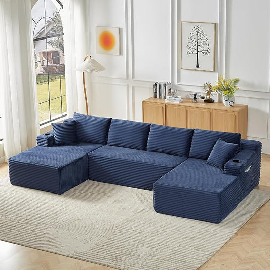 GNIXUU 133.5" Blue U Shaped Boneless Sectional Couch by GNIXUU