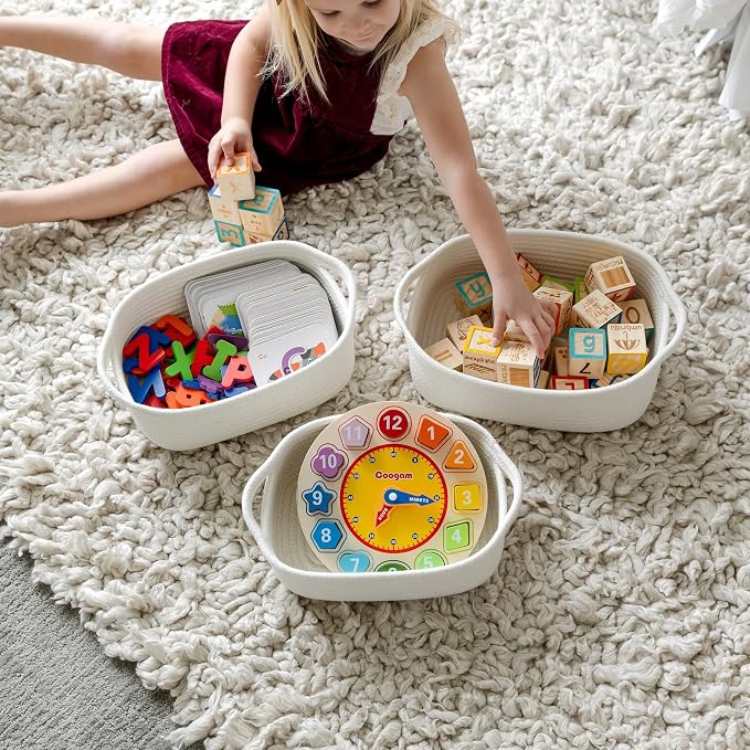 NaturalCozy 5-Piece Rectangle Storage Basket Set- Natural Cotton Rope Woven - Image 4