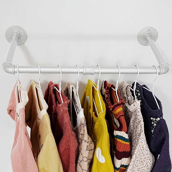 WEBI Industrial Pipe Clothing Rack, Heavy Duty Metal Garment Rack Bar Wall - Image 2