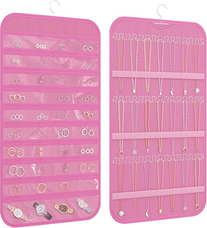 Hanging Jewelry Organizer Storage, 40 Pockets 36 Hooks Necklace Earring by DonYeco