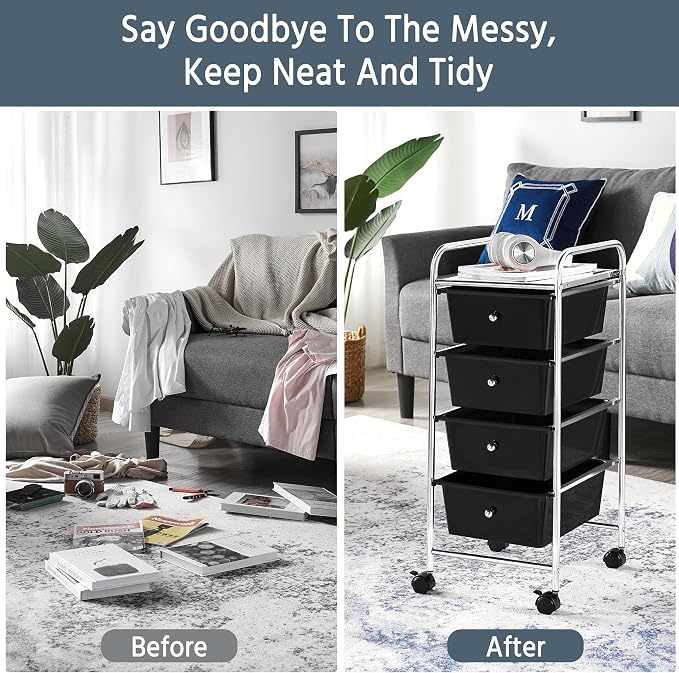 Yaheetech 4 Drawers Cart Rolling Storage Organizer Metal Frame Plastic Drawers - Image 9