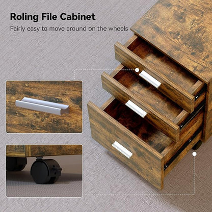 3-Drawer Mobile File Cabinet, Rustic Brown Finish - Image 5