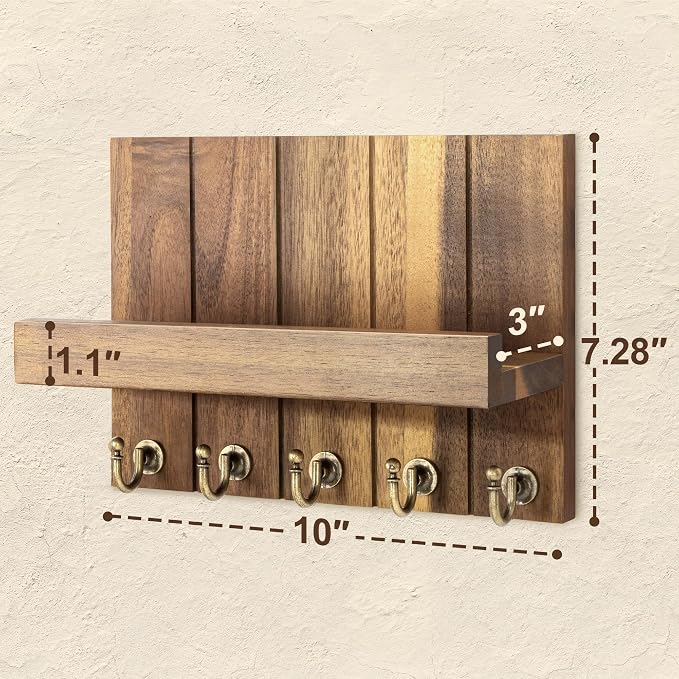 Rebee Vision Acacia Wood Key Holder Wall Mount – Farmhouse Key Holder - Image 2