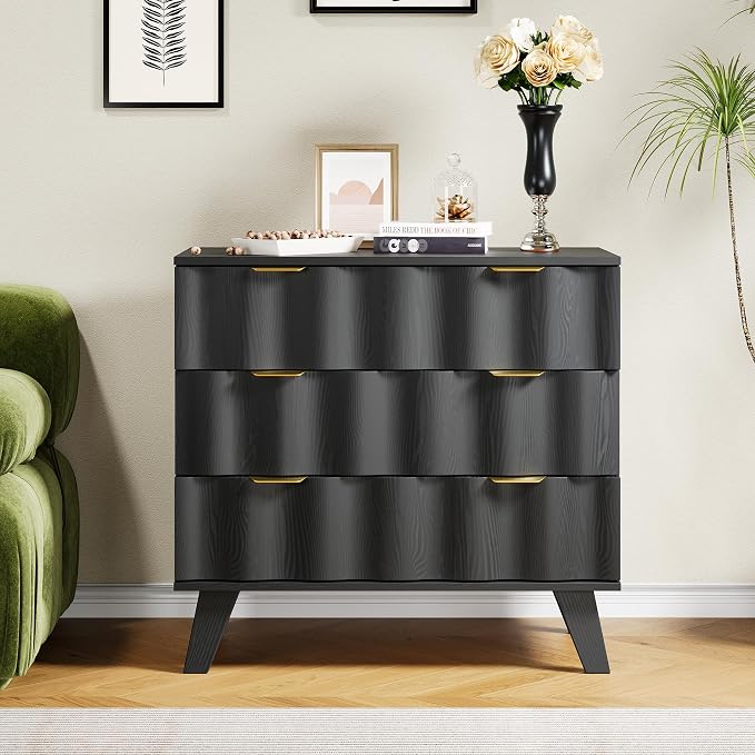 3 Drawer Dresser, Fluted Chest of Drawers - Image 3