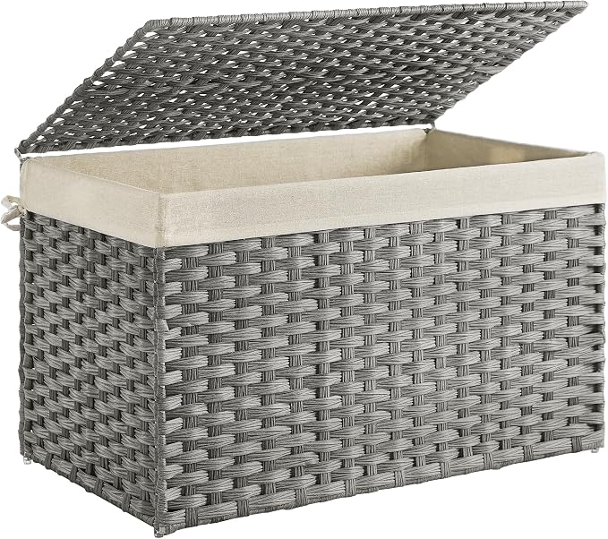 SONGMICS Storage Basket with Lid, Woven Blanket Storage Bin with Handles by SONGMICSbySONGMICSHOME