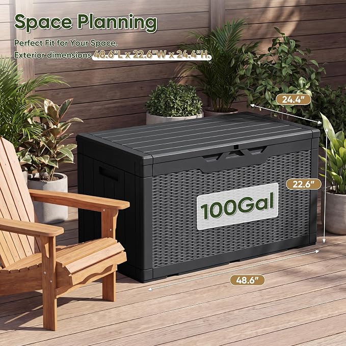 Flamaker Outdoor Storage Box 100 Gallon Waterproof Resin Deck Box Delivery Box - Image 4
