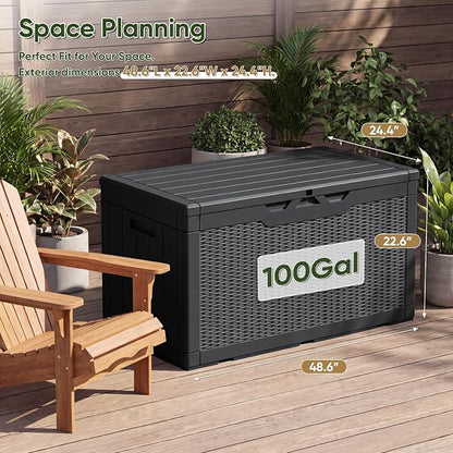 Flamaker Outdoor Storage Box 100 Gallon Waterproof Resin Deck Box Delivery Box - Image 4