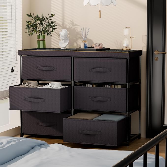 GcdPai Dresser with 6 Fabric Drawer Stand Desktop Sturdy Metal Plastic Support - Image 6