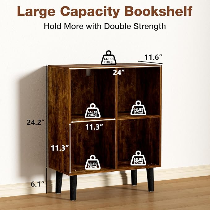 4 Cube Bookcase, Wooden Book Shelf Cube Storage Organizer - Image 3