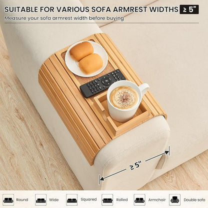 Bamboo Couch Cup Holder, Foldable Sofa Arm Tray, Anti-Slip Couch Aremrest Tray - Image 5