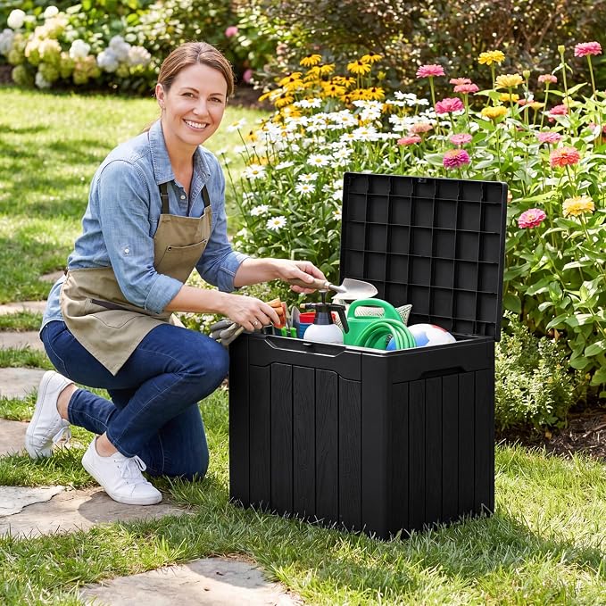 Flamaker Deck Box 30 Gallon, Waterproof Resin Small Storage Box - Image 7