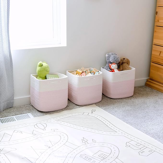 NaturalCozy 13 Inch Cube Storage Bins Cotton Rope Woven Baskets - Image 4