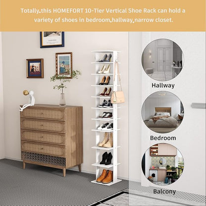 HOMEFORT 10-Tier Vertical Shoe Rack, Corner Shoe Tower, Slim Shoe Organizer - Image 4