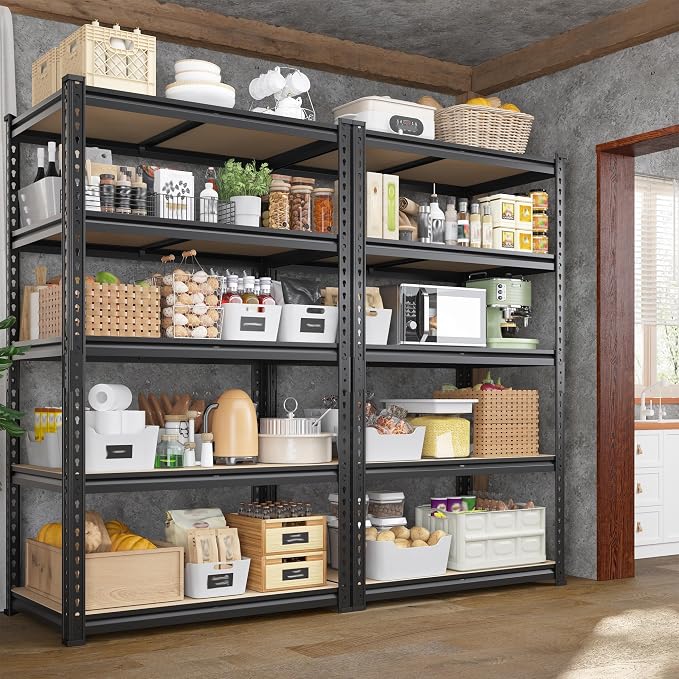 Set of 2 Storage Shelves 27.7"W Metal Shelving 2010LBS Garage Shelving Heavy by Durayloly