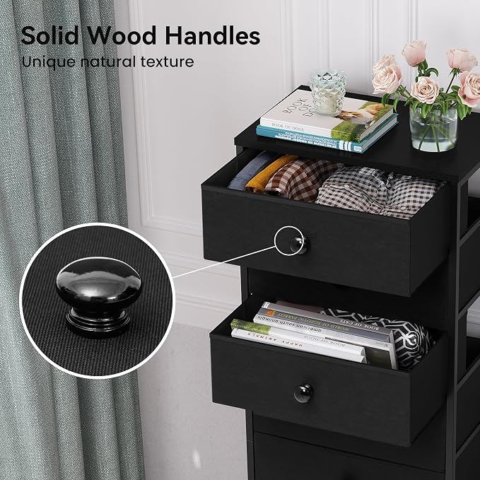 Fabric Dresser for Bedroom, 8 Drawer Tall Vertical Skinny Tower | Wooden Top - Image 6